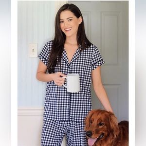 EUC DRAPER JAMES - Linda Pajama Set in Gingham - Small BLUE MULTI GINGHAM